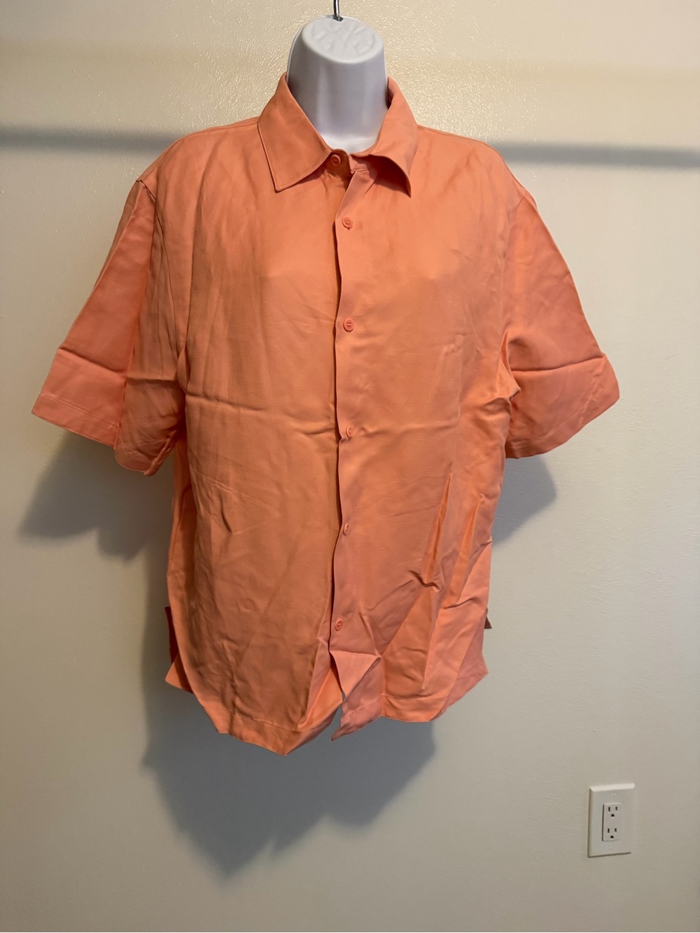Sandro Peach-Orange Short-Sleeve Button-Down Shirt